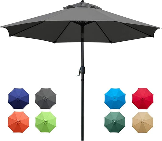Sunnyglade 9Ft Patio Umbrella Outdoor Table Umbrella with 8 Sturdy Ribs (Dark Gray)