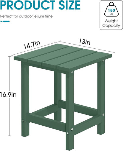 MUCHENGHY Adirondack Outdoor Side Table, 14.7" Patio Side Table Weather Resistant, HDPE Outdoor End Tables for Patio, Green