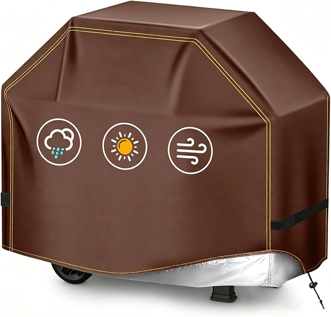 BBQ Gas Grill Cover for Outdoor, Anti-UV, Rip-Proof, 600D Oxford Fade Resistant Material, Barbecue Cover with Hook and Loop Straps & Adjustable Hem Drawstring (Reddish Brown, 52”x26”x43”)