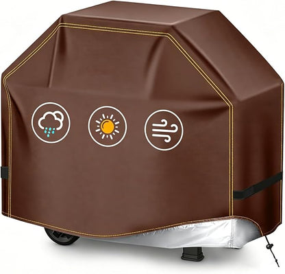 BBQ Gas Grill Cover for Outdoor, Anti-UV, Rip-Proof, 600D Oxford Fade Resistant Material, Barbecue Cover with Hook and Loop Straps & Adjustable Hem Drawstring (Reddish Brown, 52”x26”x43”)