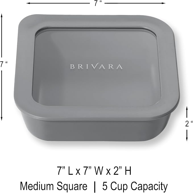 Glass Food Storage Container with Lid, 5-Cup Medium Square | Microwave-Safe Airtight Lid, Oven-Safe Ceramic-Coated Glass | Zero Plastic, No PFAS/PFOA/BPA, Reusable [Smoke]