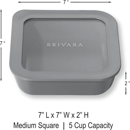 Glass Food Storage Container with Lid, 5-Cup Medium Square | Microwave-Safe Airtight Lid, Oven-Safe Ceramic-Coated Glass | Zero Plastic, No PFAS/PFOA/BPA, Reusable [Smoke]