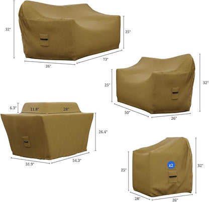 Covers & all Patio Furniture Cover Set, 5 Piece Outdoor Furniture Covers, Water-Repellent UV & Weather-Resistant Covers for Sofa, Loveseat, Chairs & Coffee Table with Elastic Tie-Down & Padded Handles