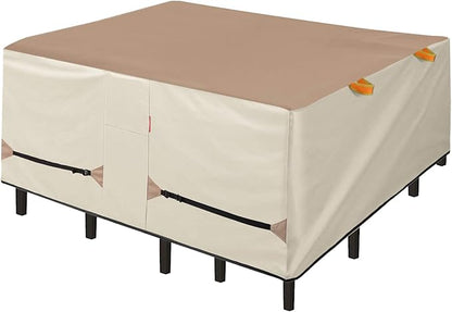 Porch Shield Patio Table Cover - Waterproof Outdoor Dining Table and Chairs Furniture Set Cover Square - 102 x 102 inch, Light Tan & Khaki