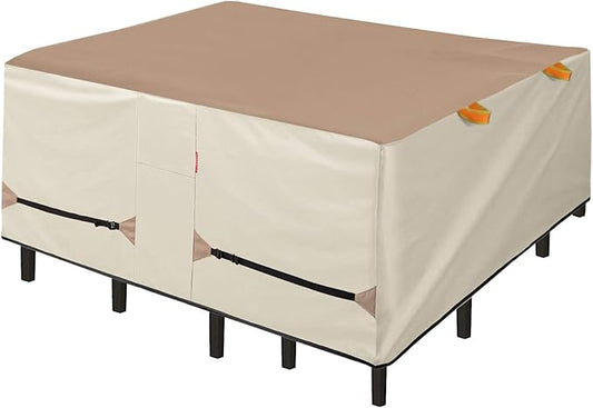 Porch Shield Patio Table Cover - Waterproof Outdoor Dining Table and Chairs Furniture Set Cover Square - 64 x 64 inch, Light Tan & Khaki