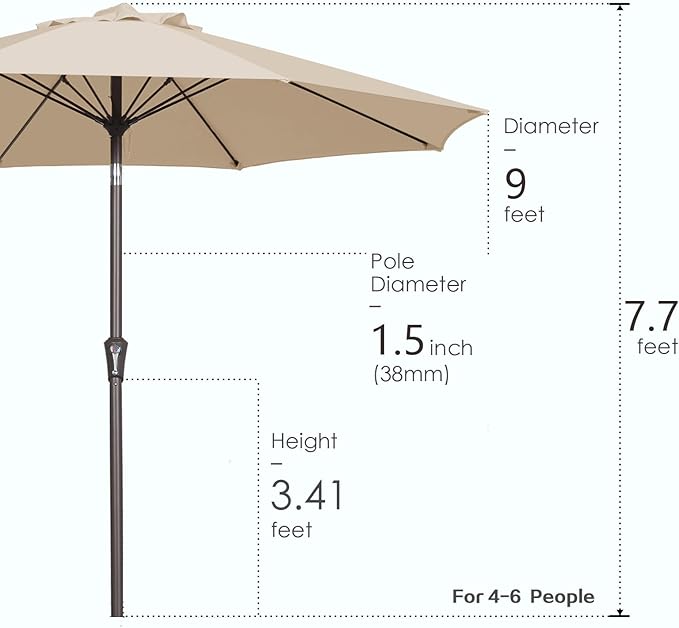 PatioKingdom 9FT Patio Outdoor Umbrella-UPF 50+ Sun Shade with Wind Vent, Push-Button Tilt & Smooth Crank Lift, Rust-Resistant Fiberglass Frame for Garden, Backyard,Yard (Peacock Blue, 9FT)