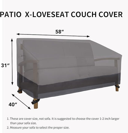 Easy-Going Waterproof Outdoor Loveseat, Heavy Duty Deep 2-Seater Patio Couch, Windproof Furniture Cover with Air Vent (58Wx40Dx31H inch, Gray/Dark Gray)
