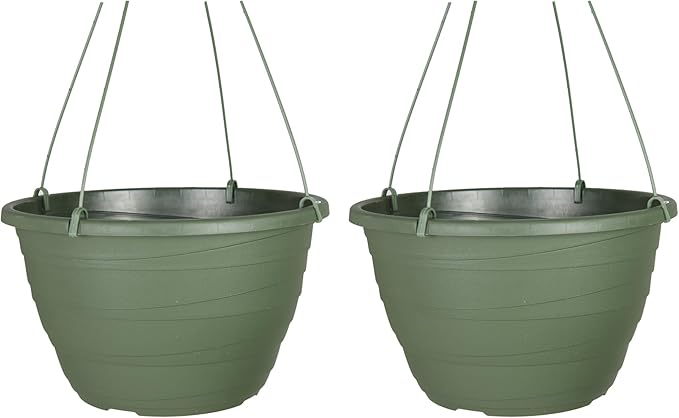 The HC Companies 13 Inch Wrapt Hanging Planters, Lightweight UV-Resistant Plastic Hanging Planters for Indoor & Outdoor Plants, 2-Pack Hanging Flower Pots for Garden, Patio & Home Decor, Green