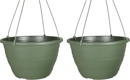 The HC Companies 13 Inch Wrapt Hanging Planters, Lightweight UV-Resistant Plastic Hanging Planters for Indoor & Outdoor Plants, 2-Pack Hanging Flower Pots for Garden, Patio & Home Decor, Green