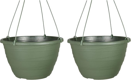 The HC Companies 13 Inch Wrapt Hanging Planters, Lightweight UV-Resistant Plastic Hanging Planters for Indoor & Outdoor Plants, 2-Pack Hanging Flower Pots for Garden, Patio & Home Decor, Green