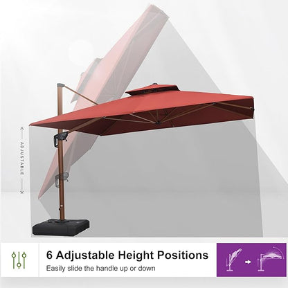 PURPLE LEAF 9' X 12' Double Top Deluxe Wood Pattern Rectangle Patio Umbrella Offset Hanging Umbrella Outdoor Market Umbrella Garden Umbrella, Brick Red