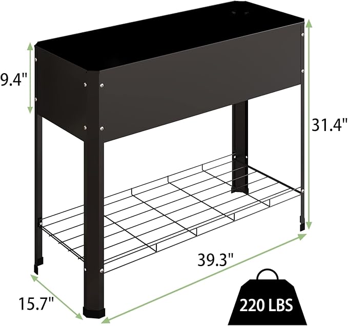 Raised Garden Bed with Detachable Legs Elevated Metal Planter Box for Growing Fresh Herbs Vegetables Flowers Succulents&Other Plants for Outdoor Backyard Patio Deck Balcony Black L
