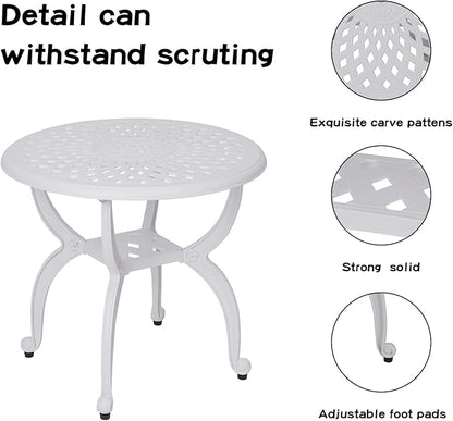 YKSY&YKSY Jardin DE Centennial Cast Aluminum Outdoor Side Table,Anti-Rust Outdoor End Table,Patio Coffee Bistro Table for Indoor,Garden,Porch,Balcony(Round White)
