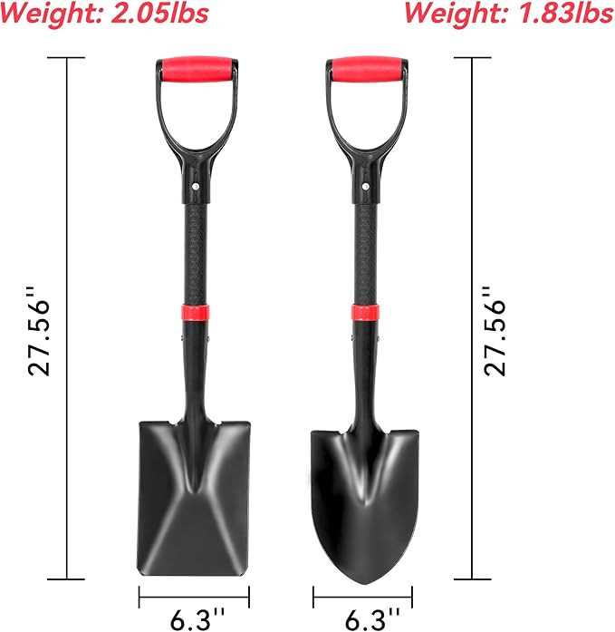 SHARK ATTACK 3-Piece Steel Shovel Set with D-Grip Handles-45'' Sifting Shovel, 28'' Spade with Powder Coating for Beach, Soil Chicken Coop, Farm Goat Stall Sand Poop Cleaning, Planting, Car Emergency