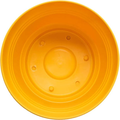 Bloem Saturn 7" Earthy Yellow Round Resin Planter Pot with Snap-in Saucer for Indoor and Outdoor Gardening