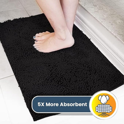 Muddy Mat® | Super Water Absorbent Door Mat Indoor, Microfiber Quick Dry Chenille Entryway Rug, Slip Resistant Front Door Mat, Indoor Mats for Entryway, Machine Washable Pet Rug, Black 24"x120"