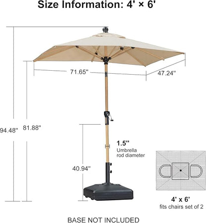 PURPLE LEAF 4' x 6' Market Umbrella Patio Umbrella Outdoor Table Umbrella Aluminum with Push Button Tilt & 8 Sturdy Ribs and Crank Rectangular Outdoor Umbrellas for Pool Backyard Beach, Beige