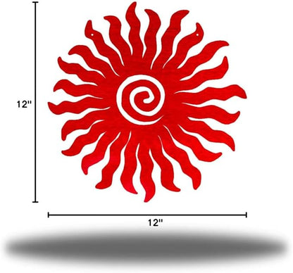 Riverside Designs Sunburst Metal Wall Art Steel Outdoor Decor - Heavy-Duty and Waterproof - Made in USA (12", Red)