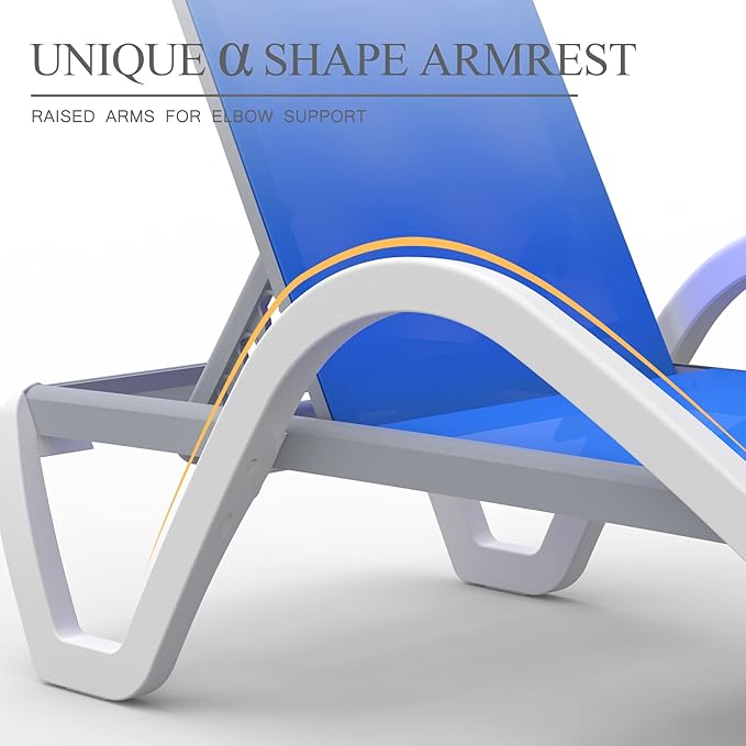 Domi Outdoor Lounge Chair, Aluminum Patio Chaise Lounge with 5 Position Adjustable Backrest and Wheels, All Weather Reclining Chair with Armrest for Patio, Yard,Balcony,Poolside (Blue)