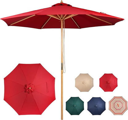 9FT Table Patio Outdoor Umbrella Market Round Umbrella with Pulley Lift Windproof & Waterproof, 8 Ribs with Polyester Cover for Garden, Deck, Pool, lawn, Backyard