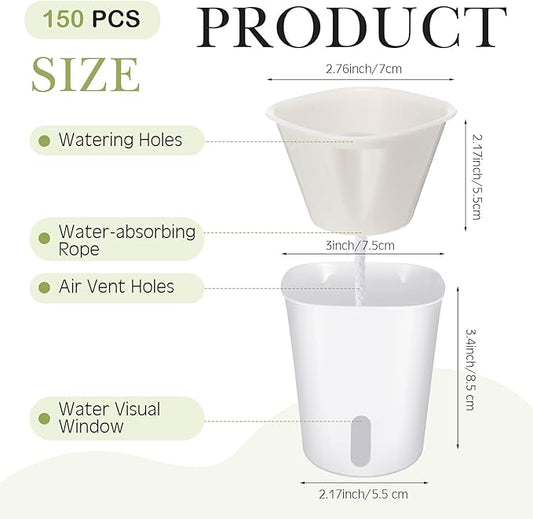 Ziliny 150 Pcs Self Watering Pots Self Watering Planters for Indoor Planters Plastic Garden Flower Pots with Level Indicator Vents for Herbs (3 Inch)