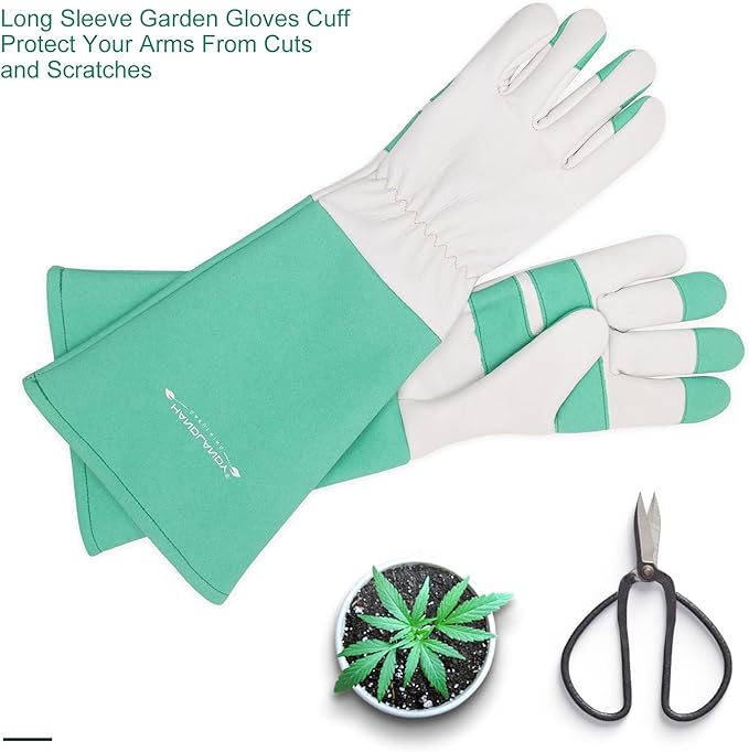 HLDD HANDLANDY Long Gardening Gloves for Women Men - Leather Rose Pruning Gloves Thorn Proof - Breathable Working Glove