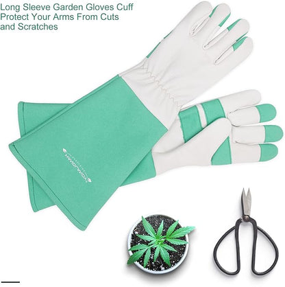 HLDD HANDLANDY Long Gardening Gloves for Women Men - Leather Rose Pruning Gloves Thorn Proof - Breathable Working Glove