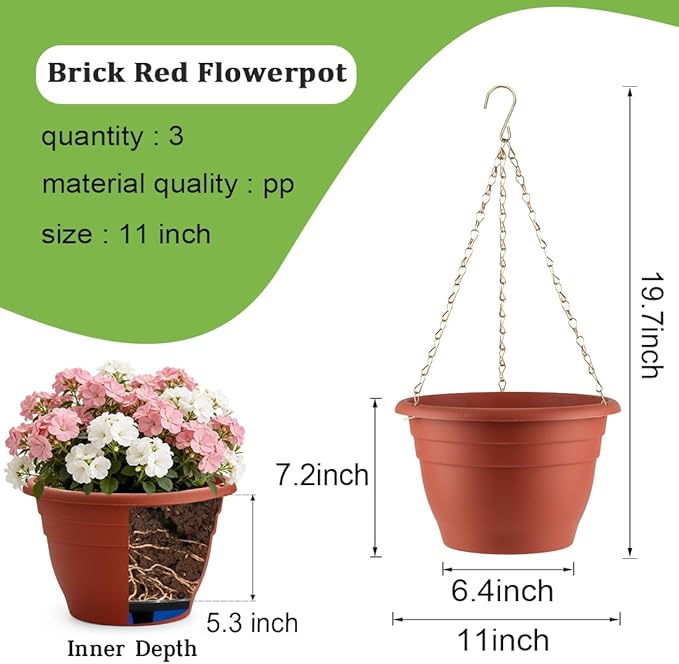 hanging plant pot with drainage RooTrimmer Hanging Planters 11 Inch, 3 Pcs Flower Pots with Drainage H – LuxaLeaf