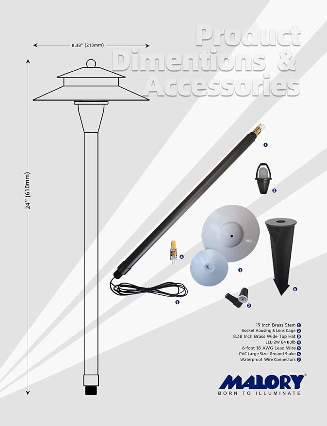 MALORY 4-Pack Low Voltage Pathway Lights with G4 Bulb, (24''H) Brass Landscape Path Light, 9-17V AC/DC Outdoor LED Landscape Lighting for Yard with Ground Stake(P03)