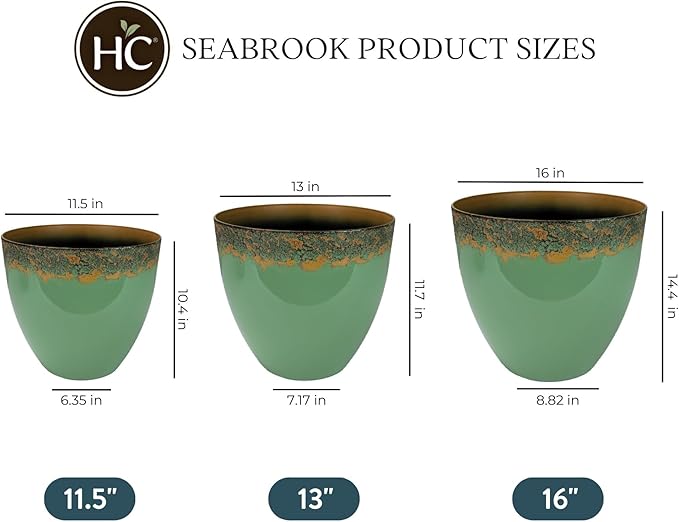 The HC Companies 13 Inch Seabrook Decorative Round Planter - Lightweight Premium Resin Plant Pot with a Ceramic Look for Indoor Outdoor Use, Seafoam