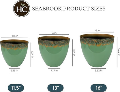 The HC Companies 13 Inch Seabrook Decorative Round Planter - Lightweight Premium Resin Plant Pot with a Ceramic Look for Indoor Outdoor Use, Seafoam
