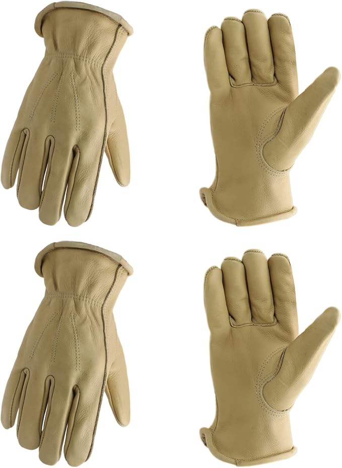 HLDD HANDLANDY 2 Pairs Leather Work Gloves for Men & Women, Reinforced Durable Palm for Welding, Farm, Gardening, Driving