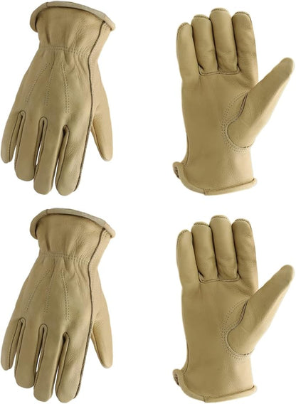 HLDD HANDLANDY 2 Pairs Leather Work Gloves for Men & Women, Reinforced Durable Palm for Welding, Farm, Gardening, Driving