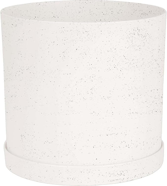 Bloem Mathers 12" Vanilla Bean Round Modern Resin Garden Planter Pot with Drainage Holes and Removable Saucer Tray Included