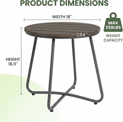 danpinera Outdoor Side Tables, HDPS Patio Table with Metal Legs, 18 Inch Outdoor Small Round Table for Garden, Backyard, Porch, Deck, Balcony, Poolside