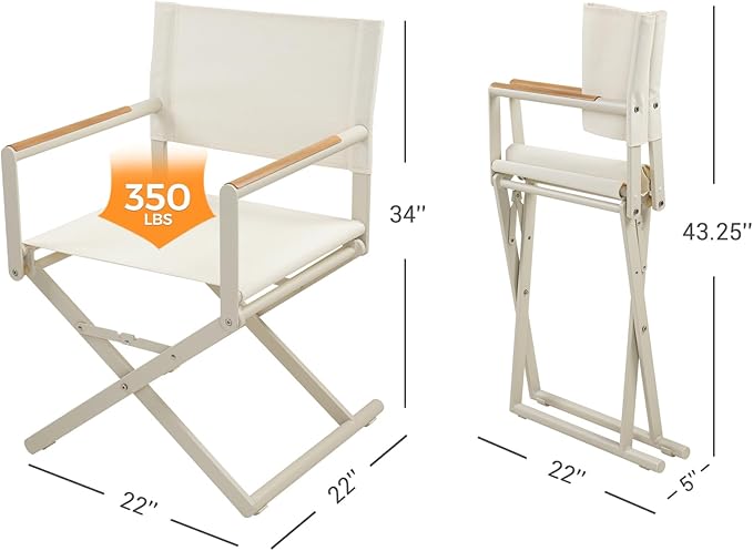Grand patio Extra-Wide 2-Pack Directors Chairs, Folding Dining Chair Set of 2 with Sling and Woodgrain Armrests, Outdoor, Apricot