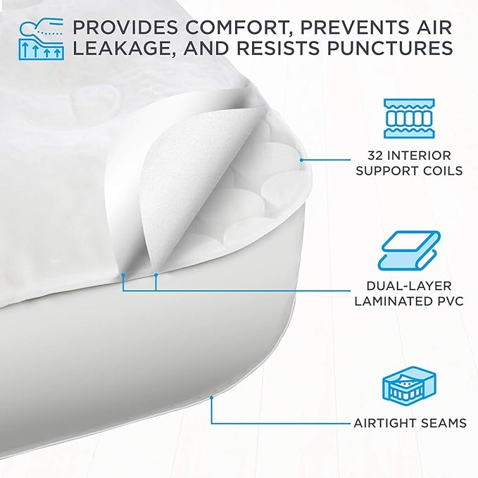 Ivation EZ®-Bed (Twin) Inflatable Air Mattress with Frame & Rolling Case, Built-in Deflate Defender™ Dual Pump Technology - 3 Min Self Inflate/Deflae Raised Blow up Bed on Legs, Premium Coil Design
