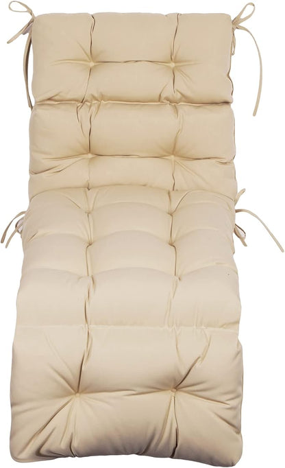 ARTPLAN Outdoor Chasie Lounge Tufted Thick Cushion with Ties,Replacement Wicker Chair Cushion for Paito Fruniture,72x22x4inches,All Weather, Beige