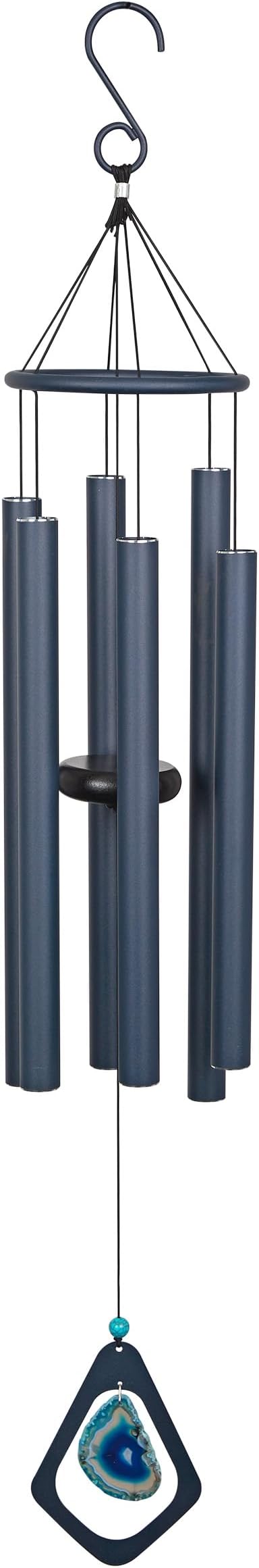 Alpine Corporation 39" Aluminum Tuned Wind Chimes with Blue Gemstone Windcatcher, Blue