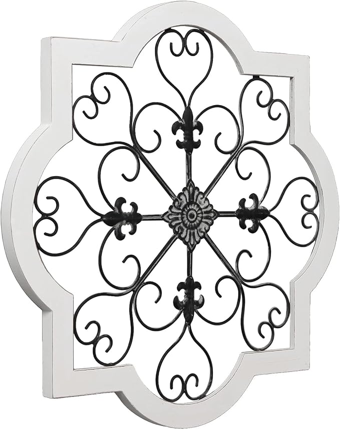Sintosin Vintage Wrought Iron Wall Decor 24", Hanging Distressed Black and White Rustic Iron Wall Art, Farmhouse Decorative Wood and Metal Wall Decor for Living Room Bedroom Fireplace Hallway