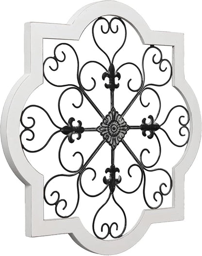 Sintosin Vintage Wrought Iron Wall Decor 24", Hanging Distressed Black and White Rustic Iron Wall Art, Farmhouse Decorative Wood and Metal Wall Decor for Living Room Bedroom Fireplace Hallway