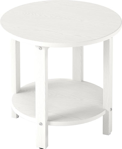 HDPE Round Outdoor Side Table, 18.1-Inch Weatherproof Small Outdoor Table for Adirondack, 2-Tier Patio End Table for Garden Backyard Porch Deck Balcony Poolside (White)