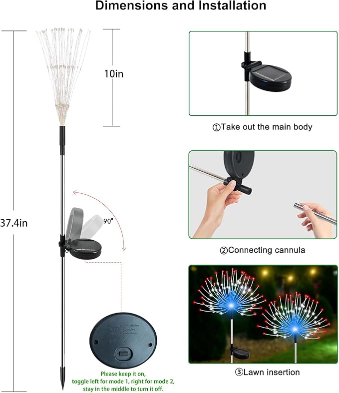 Slyuexu Solar Garden Lights Outdoor Waterproof, 2 Pack 120 LED Solar Firework Lights Decorative Garden Décor Outside for Flowerbed Pathway Party Christmas Decoration, 4th of July Decor, Multicolor