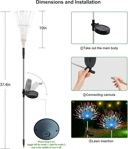 Slyuexu Solar Garden Lights Outdoor Waterproof, 2 Pack 120 LED Solar Firework Lights Decorative Garden Décor Outside for Flowerbed Pathway Party Christmas Decoration, 4th of July Decor, Multicolor