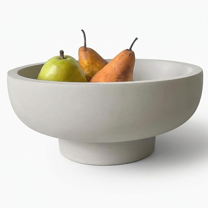 OAKOA Concrete Fruit Bowl for Kitchen Counter - Large Decorative Bowls for Home Decor - Modern Key Bowl for Entryway Table - Footed Pedestal Bowl for Keys