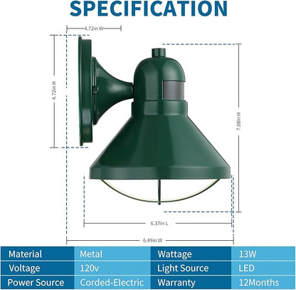 LONEDRUID Motion Sensor LED Outdoor Wall Light Fixtures Dusk to Dawn Exterior Sconce Lighting Green Farmhouse Porch Lamp Waterproof Outside Barn Lights Wall Mount for House Patio Garage Entryway