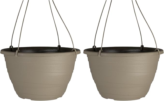 The HC Companies 11 Inch Wrapt Hanging Planters, Lightweight UV-Resistant Plastic Hanging Planters for Indoor & Outdoor Plants, 2-Pack Hanging Flower Pots for Garden, Patio & Home Decor, Pepperstone