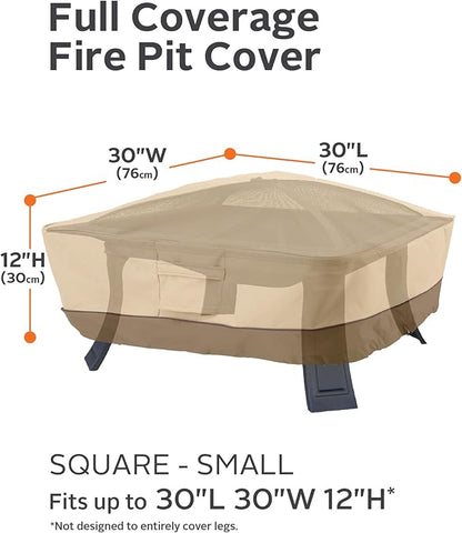 Classic Accessories Veranda Water-Resistant 30 Inch Square Fire Pit Cover, Patio Furniture Covers