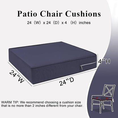 Outdoor Chair Cushions 24x24x4 Inch, Waterproof Grey Patio Furniture Cushions Set of 2 with Ties & Handle, 3 Year Color Fastness Square Replacement Seat Cushions for Sofa, Couch