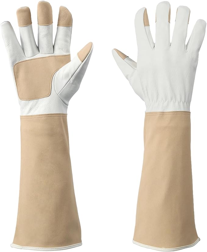 Gardening Gloves Men & Women Long Cowhide Leather Rose Pruning Gloves Breathable & Durable Heavy Duty (L)